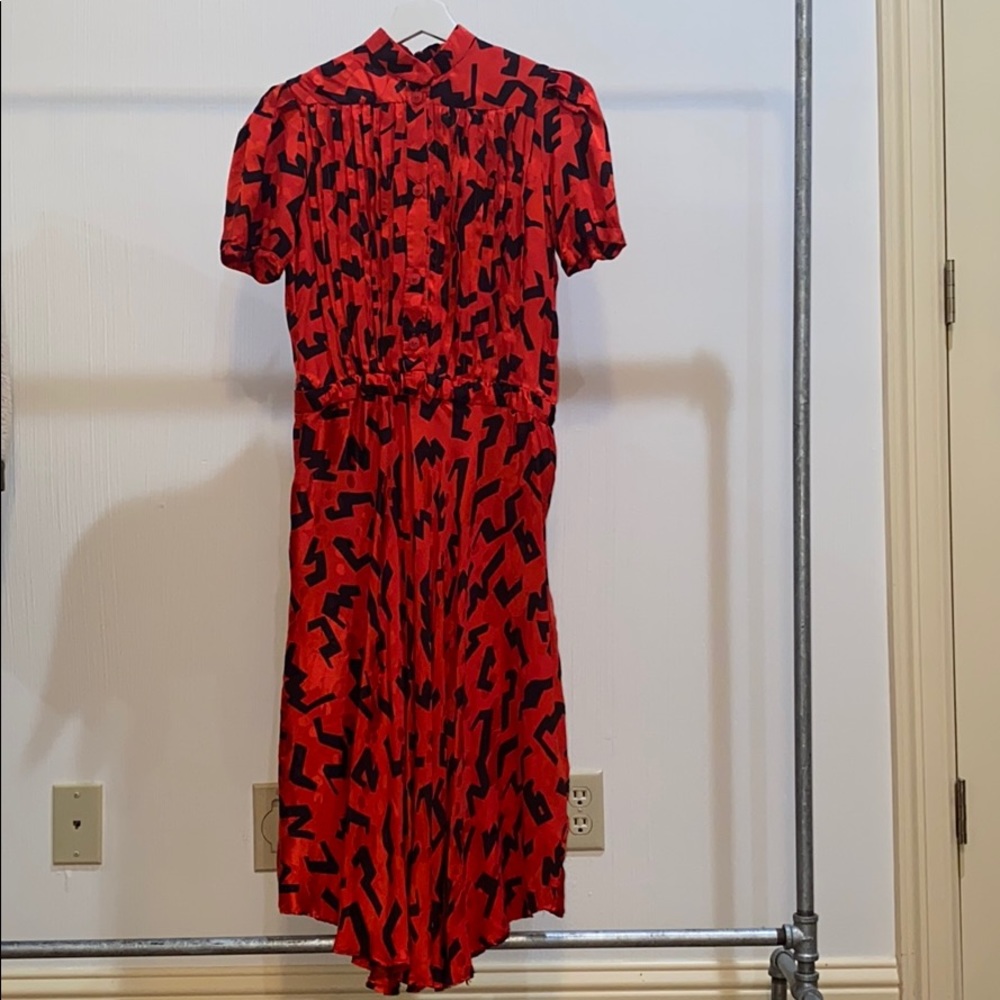Vintage red silk printed dress